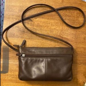 Brown leather crossbody purse